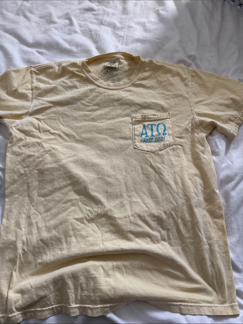 ATO spring rush 2021 Pocket T-Shirt - Cream with Blue Print